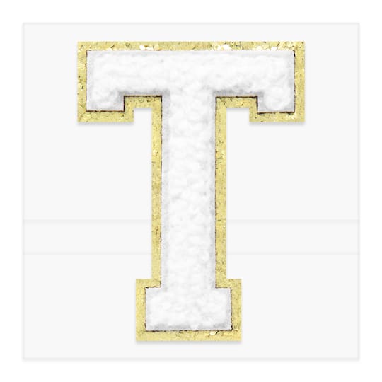 2.25" White Chenille & Gold Glitter Edge Letter Iron-On & Adhesive Patch by Make Market